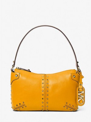 Bolsa De Hombro Michael Kors Astor Large Studded Cuero Mujer Doradas | 674581-RYL