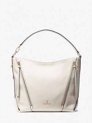 Bolsa De Hombro Michael Kors Brooklyn Large Pebbled Cuero Mujer Creme | 308274-HDT