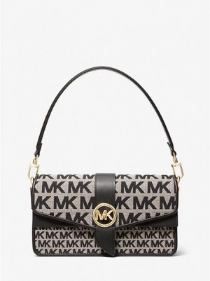 Bolsa De Hombro Michael Kors Greenwich Medium Logo Jacquard Mujer Beige Negras | 912638-TBJ