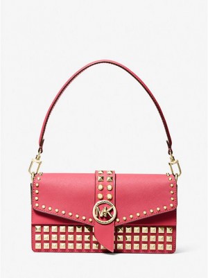 Bolsa De Hombro Michael Kors Greenwich Medium Studded Saffiano Cuero Mujer Rojas | 107369-OIQ