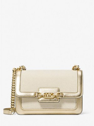 Bolsa De Hombro Michael Kors Heather Large Lona And Metallic Faux Cuero Mujer Doradas Beige | 216948-MGH