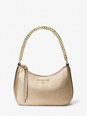 Bolsa De Hombro Michael Kors Jet Set Charm Small Metallic Pebbled Cuero Mujer Doradas | 307641-ULT