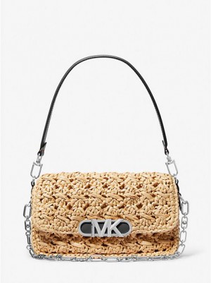 Bolsa De Hombro Michael Kors Parker Medium Woven Straw Mujer Beige Negras | 635908-SLP