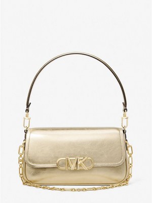 Bolsa De Hombro Michael Kors Parker Medium Metallic Cuero Mujer Doradas | 407861-WJP