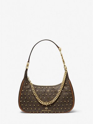 Bolsa De Hombro Michael Kors Piper Small Studded Logo Mujer Marrones | 597134-SVI