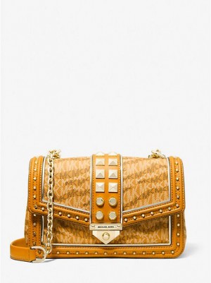 Bolsa De Hombro Michael Kors Soho Large Animal Print Logo Mujer Amarillo Marrones | 648712-WAU