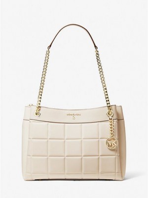 Bolsa De Hombro Michael Kors Susan Medium Acolchado Cuero Mujer Creme | 581364-NXH