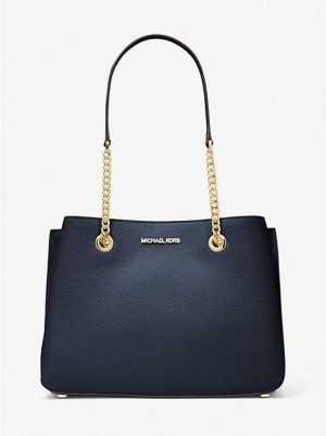 Bolsa De Hombro Michael Kors Teagan Large Pebbled Cuero Mujer Azul Marino | 085146-WFG