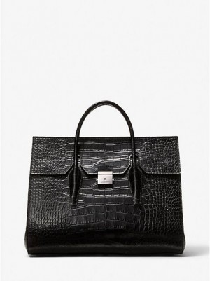 Bolsa Weekend Michael Kors Campbell Crocodile Embossed Cuero Mujer Negras | 901327-RIA