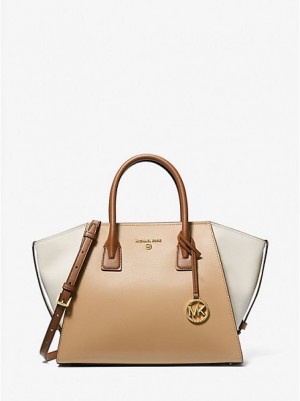 Bolso Satchel Michael Kors Avril Large Color-block Pebbled Cuero Mujer Marrones | 502731-BZL