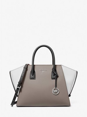 Bolso Satchel Michael Kors Avril Large Color-block Pebbled Cuero Mujer Gris Negras Blancas | 396814-EFS