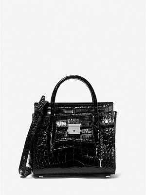 Bolso Satchel Michael Kors Campbell Mini Crocodile Embossed Cuero Mujer Negras | 034762-WLK