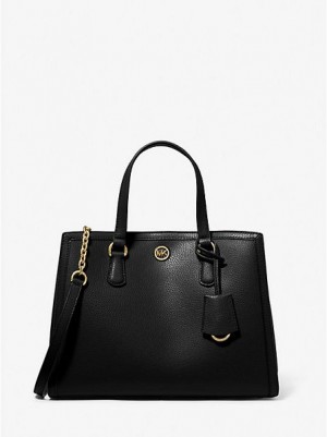 Bolso Satchel Michael Kors Chantal Medium Pebbled Cuero Mujer Negras | 016749-FCX