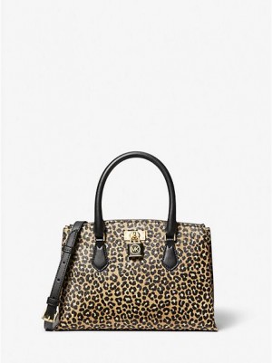 Bolso Satchel Michael Kors Ruby Small Leopard Print Calf Hair Mujer Negras | 590816-IWE