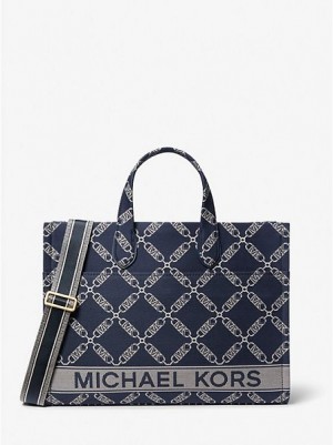 Bolso Tote Michael Kors Gigi Large Empire Logo Jacquard Mujer Azul Marino Multicolor | 398742-UNC