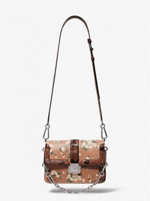 Bolsos Cruzados Michael Kors Crawford Floral Calf Cuero And Python Mujer Marrones | 756092-SCZ