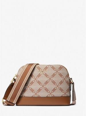 Bolsos Cruzados Michael Kors Jet Set Large Empire Logo Jacquard Dome Mujer Beige | 716294-WZS