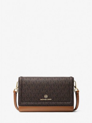 Bolsos Cruzados Michael Kors Jet Set Small Logo Smartphone Convertible Mujer Marrones | 291860-ZOD