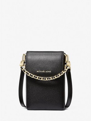 Bolsos Cruzados Michael Kors Jet Set Small Pebbled Cuero Chain-link Smartphone Mujer Negras | 138476-RKN