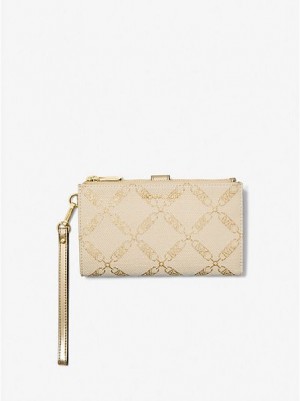 Carteras Michael Kors Adele Metallic Empire Logo Jacquard Smartphone Mujer Doradas Beige | 085917-QVM