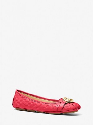 Mocasines Michael Kors Fulton Logo Embossed Faux Cuero Mujer Rojas | 156780-KZH