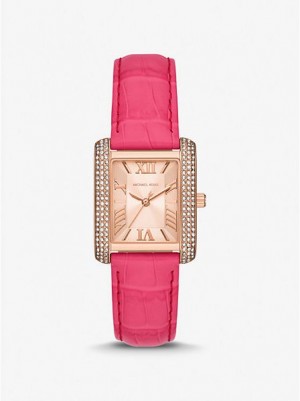 Relojes Michael Kors Emery Pave And Crocodile Embossed Cuero Mujer Rosas Doradas | 234567-JKC