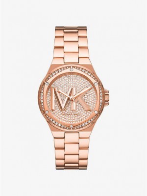 Relojes Michael Kors Lennox Pave Logo Mujer Rosas Doradas | 712609-KCL