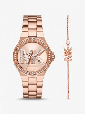 Relojes Michael Kors Lennox Pave Logo Mujer Rosas Doradas | 296458-HIC