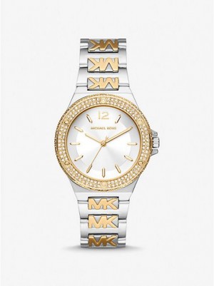 Relojes Michael Kors Lennox Pave Logo Mujer Plateadas Doradas | 430652-EQA