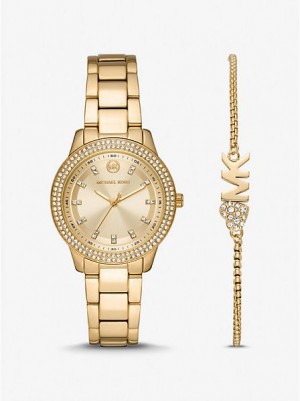 Relojes Michael Kors Mini Tibby Pave Mujer Doradas | 324689-JGR