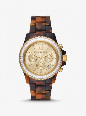 Relojes Michael Kors Oversized Everest Pave And Tortoiseshell Bio-based Acetate Mujer Doradas | 054637-CKZ