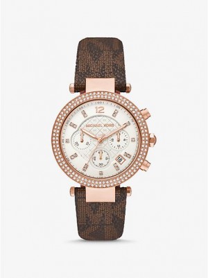 Relojes Michael Kors Oversized Parker Pave And Logo Mujer Rosas Doradas | 375942-TVH