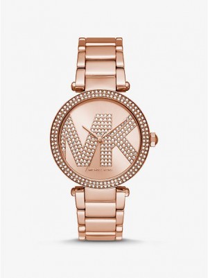 Relojes Michael Kors Oversized Pave Logo Mujer Rosas Doradas | 926387-HBZ