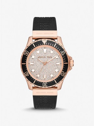 Relojes Michael Kors Oversized Slim Everest Pave And Embossed Silicona Mujer Negras Rosas Doradas | 427836-AHO