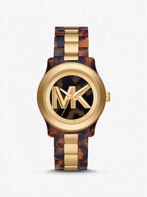 Relojes Michael Kors Runway And Tortoiseshell Acetate Mujer Doradas | 107352-HNR