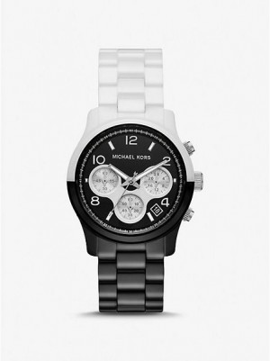 Relojes Michael Kors Runway Cerámico Mujer Negras Blancas | 129538-HJC