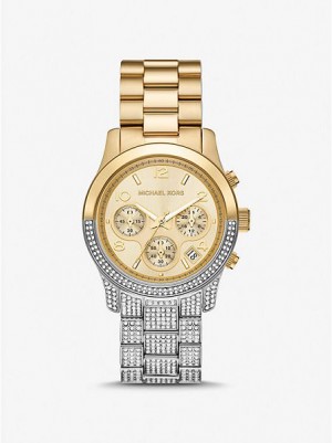 Relojes Michael Kors Runway Pave Mujer Plateadas Doradas | 319087-MFK