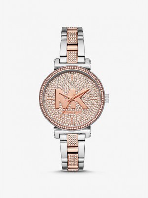 Relojes Michael Kors Sofie Pave Logo Mujer Plateadas Rosas | 163520-BIW