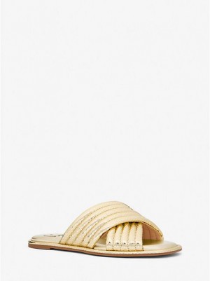 Sandalias Deslizantes Michael Kors Portia Acolchado Metallic Snake Embossed Cuero Mujer Doradas | 890546-EZC