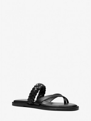 Sandalias Michael Kors Alba Braided Faux Cuero Chanclas Mujer Negras | 194567-YNH