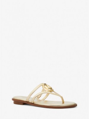 Sandalias Michael Kors Hampton Metallic Cuero Mujer Doradas | 869573-JSB