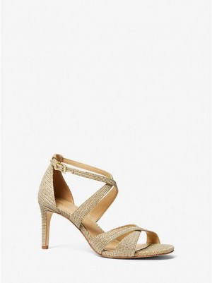 Sandalias Michael Kors Kinsley Glitter Chain-mesh Mujer Doradas | 083716-GVH