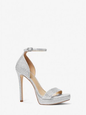 Sandalias Plataforma Michael Kors Jordyn Embellished Glitter Chain Mesh Mujer Plateadas | 519027-LNC