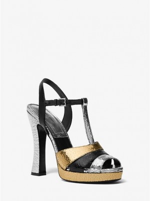 Sandalias Plataforma Michael Kors Rosanna Tri-color Crackled Calf Cuero Mujer Metal | 283057-ZOS