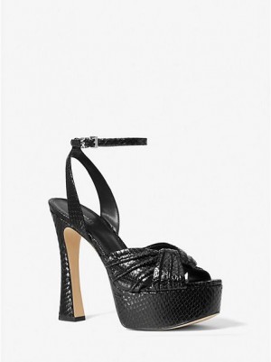 Sandalias Plataforma Michael Kors Selena Snake Embossed Cuero Mujer Negras | 216804-MJG