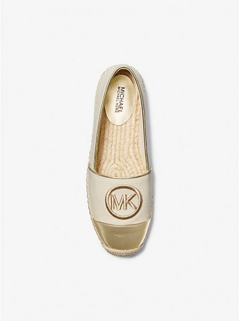 Alpargata Michael Kors Kendrick Lona And Metallic Faux Cuero Slip-on Mujer Doradas | 762150-EVI