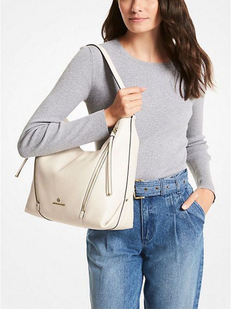 Bolsa De Hombro Michael Kors Brooklyn Large Pebbled Cuero Mujer Creme | 308274-HDT