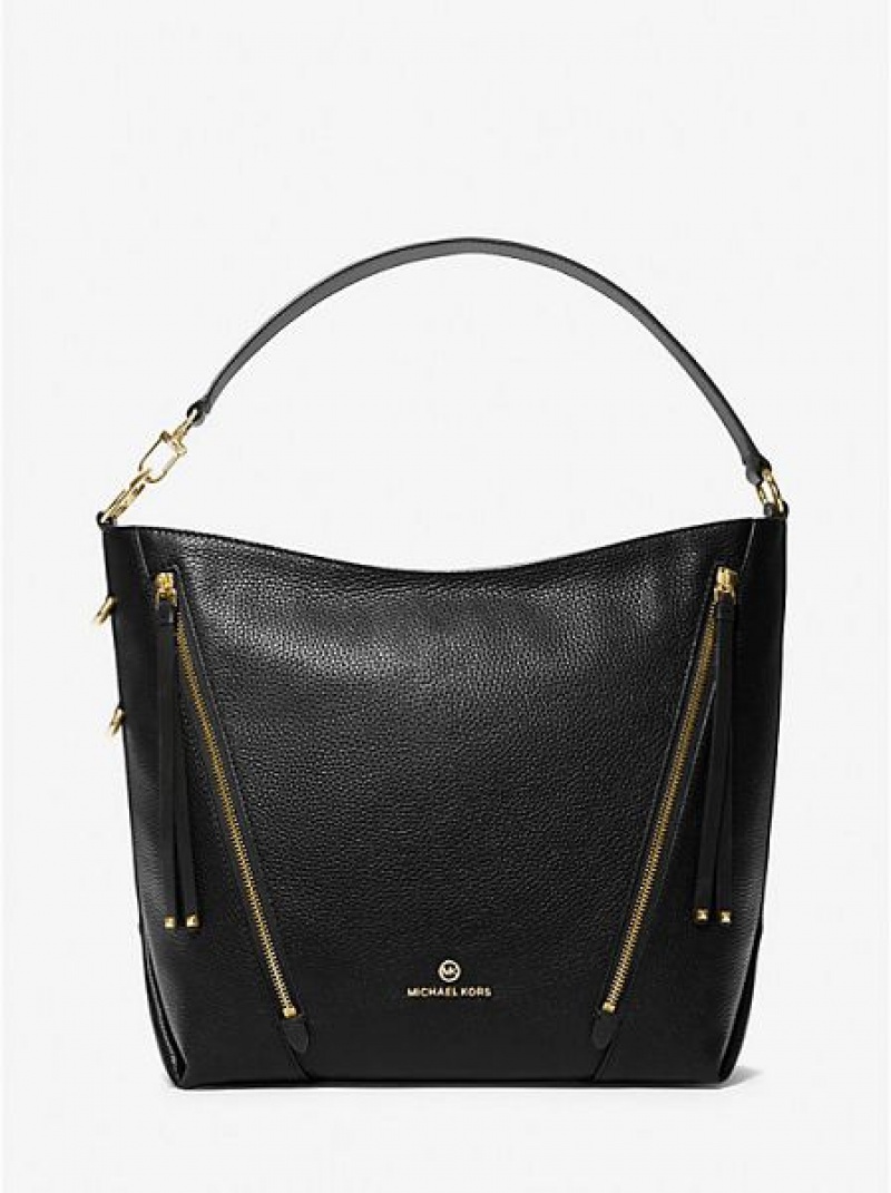 Bolsa De Hombro Michael Kors Brooklyn Large Pebbled Cuero Mujer Negras | 295361-RGL