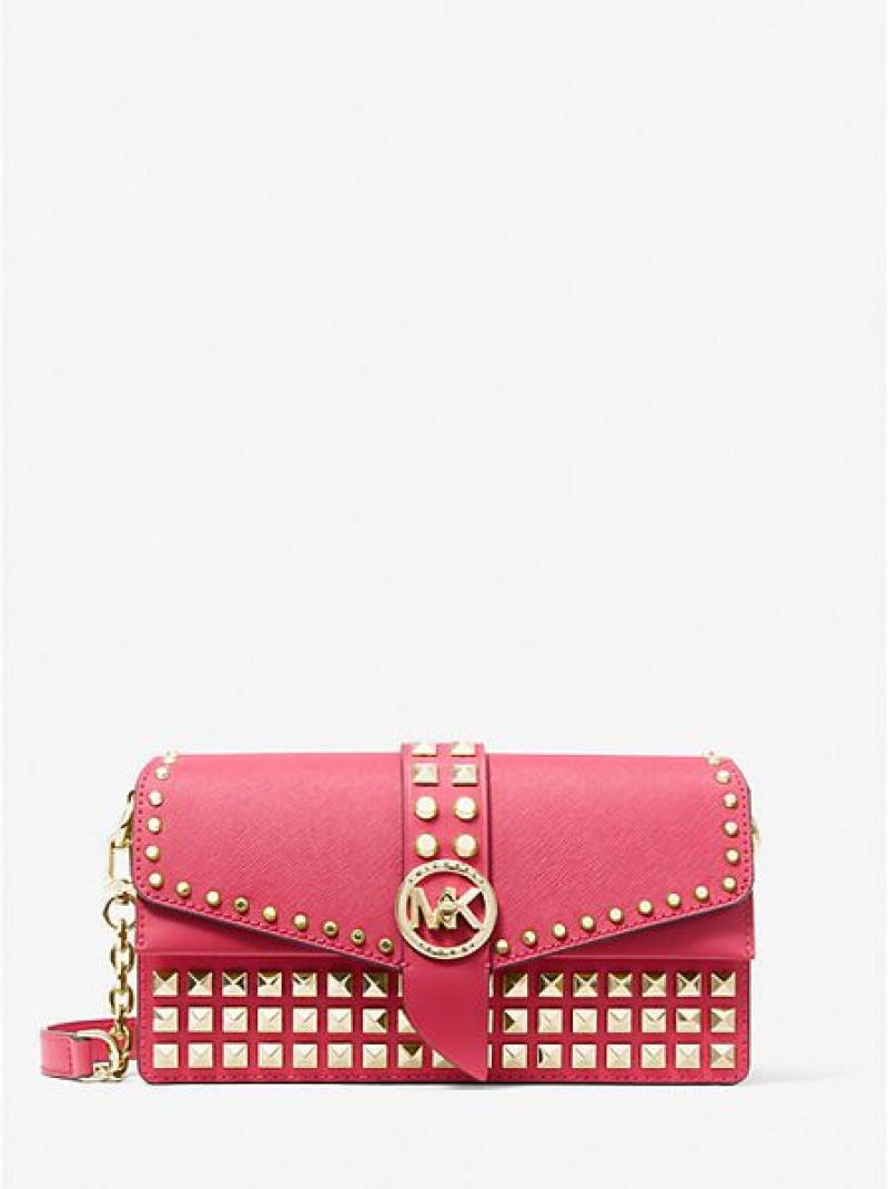 Bolsa De Hombro Michael Kors Greenwich Medium Studded Saffiano Cuero Mujer Rojas | 107369-OIQ