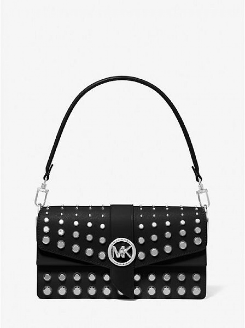 Bolsa De Hombro Michael Kors Greenwich Medium Studded Saffiano Cuero Mujer Negras | 157038-SHP